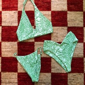 Skatie Bikini 3 Pieces! Amalfi Green Lacey swim top/Melly Bottom/Bobbi bottom